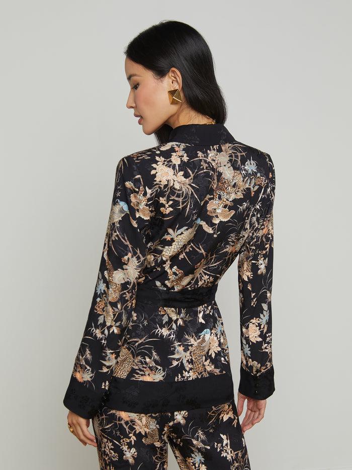 L'agence Blazer Cache-cœur En Satin Jordana Black Multi Tapestry Jungle Print
