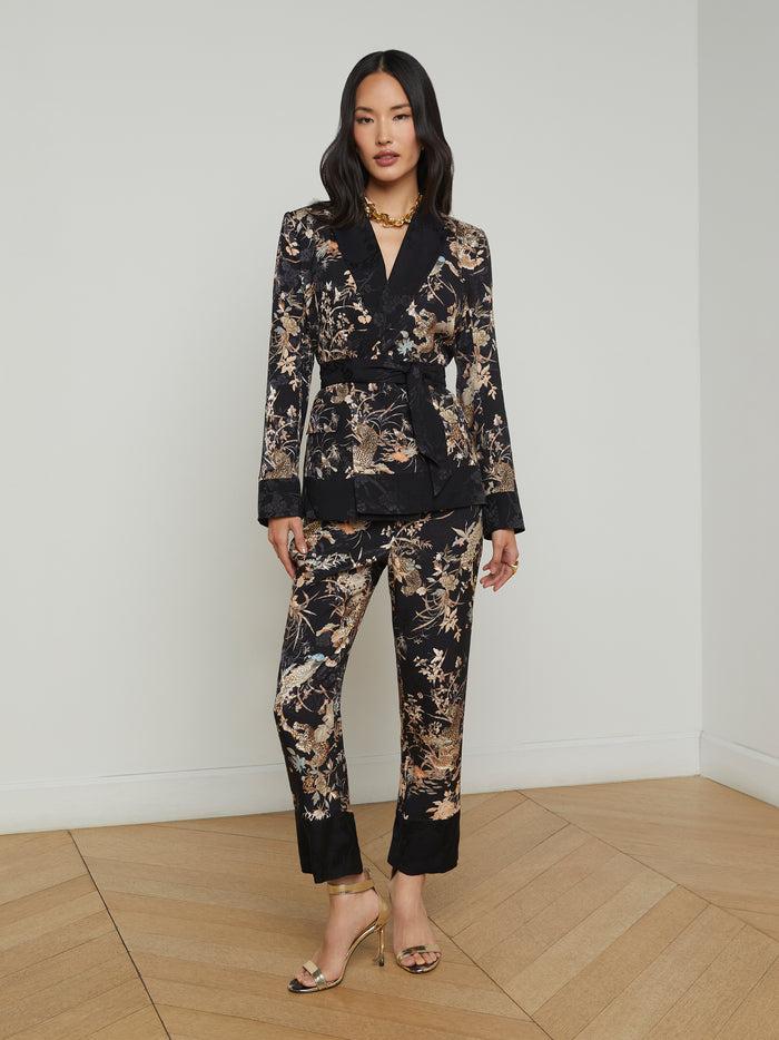 L'agence Blazer Cache-cœur En Satin Jordana Black Multi Tapestry Jungle Print