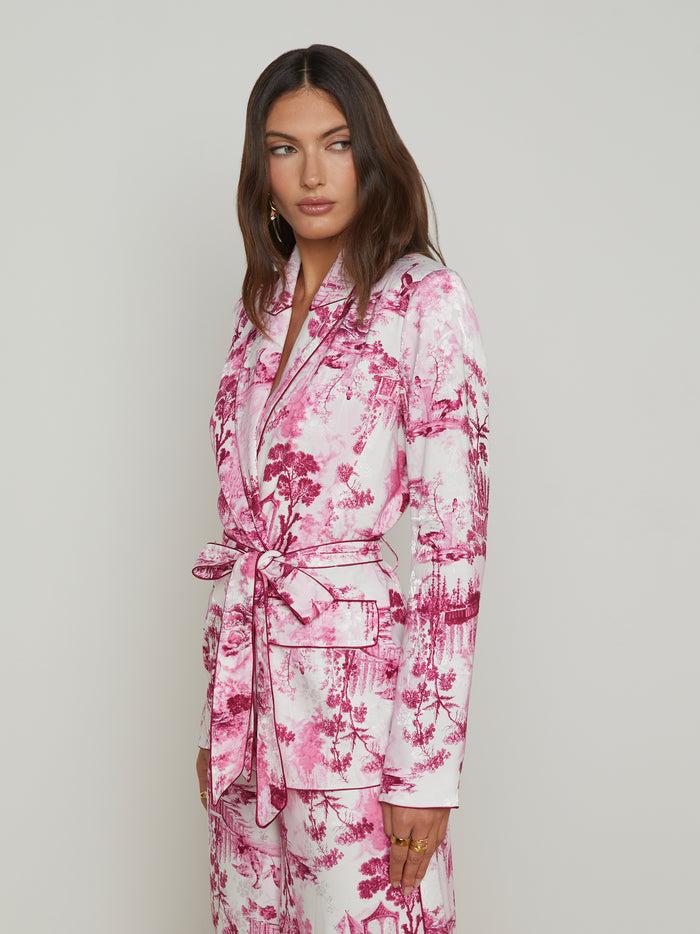 L'agence Blazer Cache-cœur En Satin Jordana White/Pink Porcelain Toile