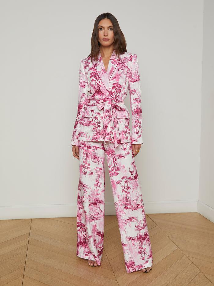 l'agence Blazer cache-cœur en satin Jordana White/Pink Porcelain Toile