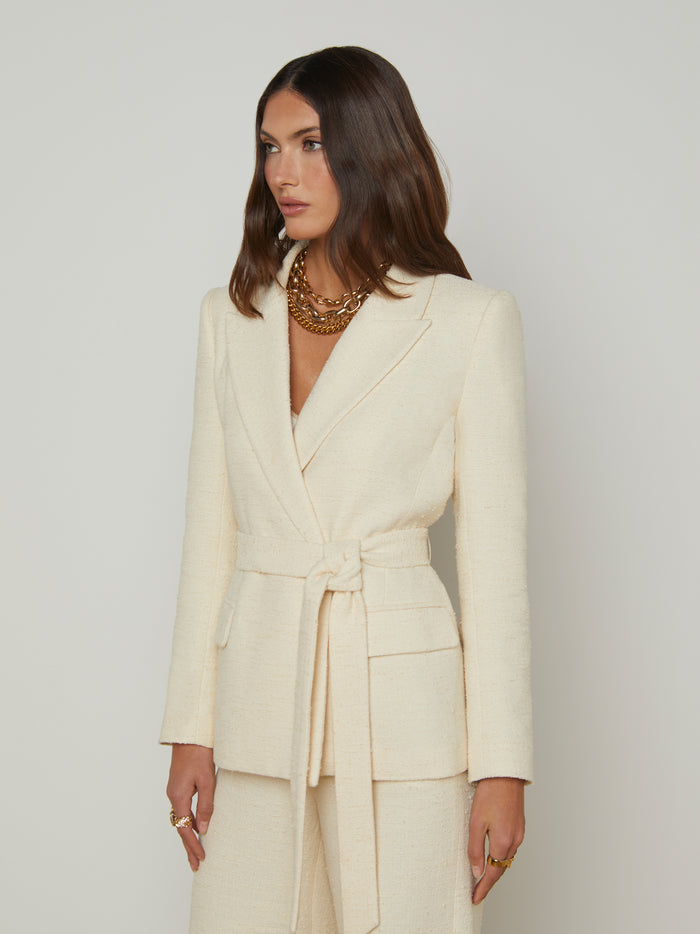 l'agence Blazer cache-cœur en tweed Jordana Light Pearl/Multi Tassle Chain