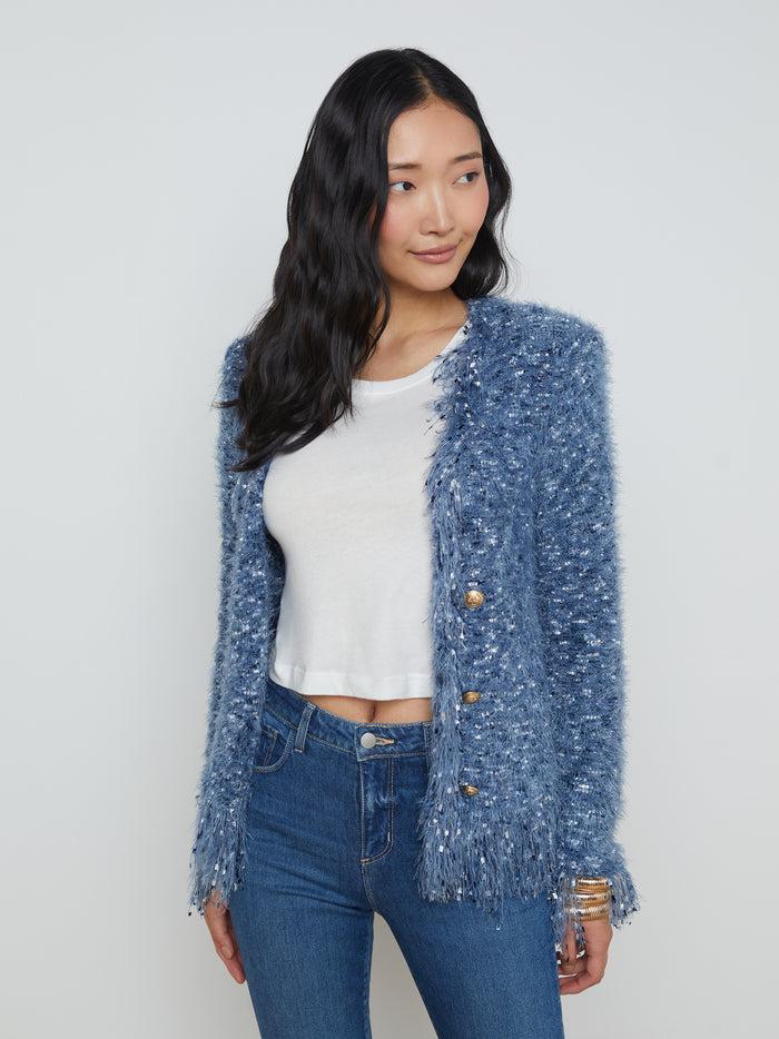 L'agence Blazer Cardigan à Franges Azure Bleu Multi