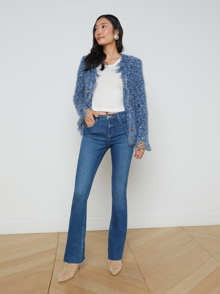 L'agence Blazer Cardigan à Franges Azure Bleu Multi