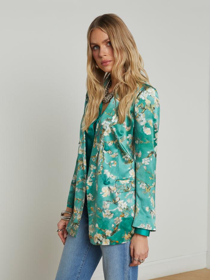 l'agence Blazer en soie Taryn Teal Multi Watercolor Cherry Blossom