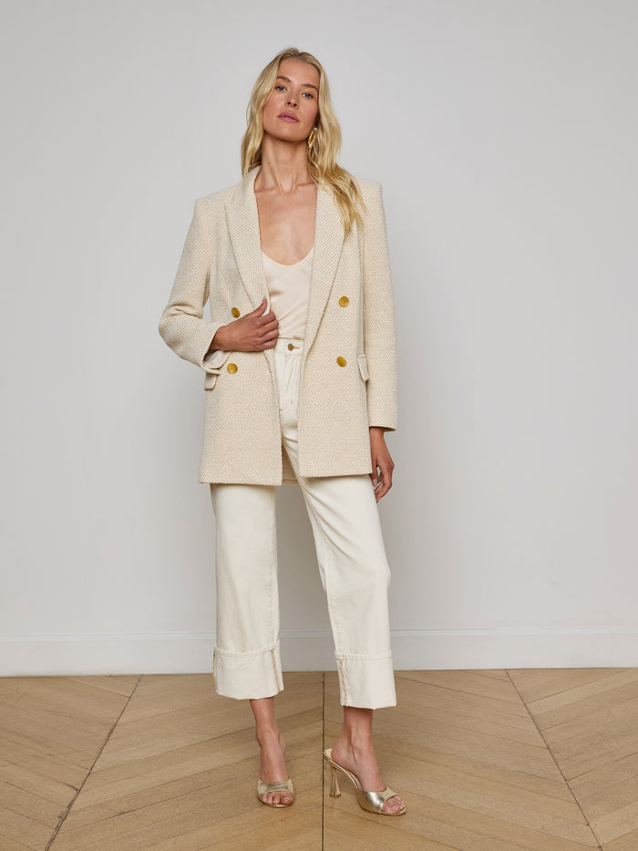 L'agence Blazer En Tricot Oversize Riva White/Ivory/Gold