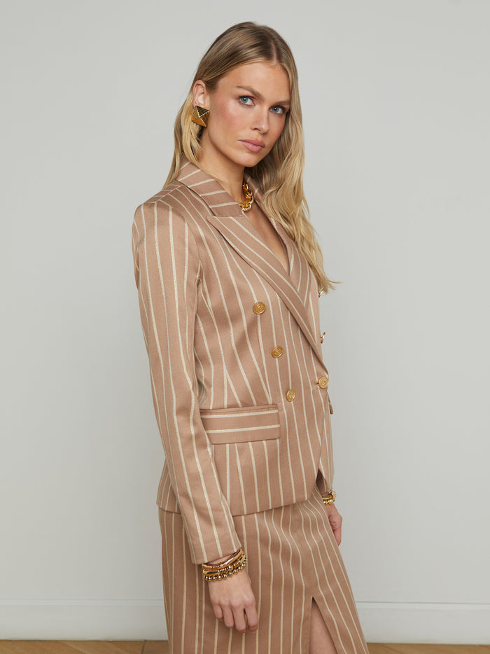 L'agence Blazer Kenzie Chocolate Malt/Ecru/Gold Lurex Stripe