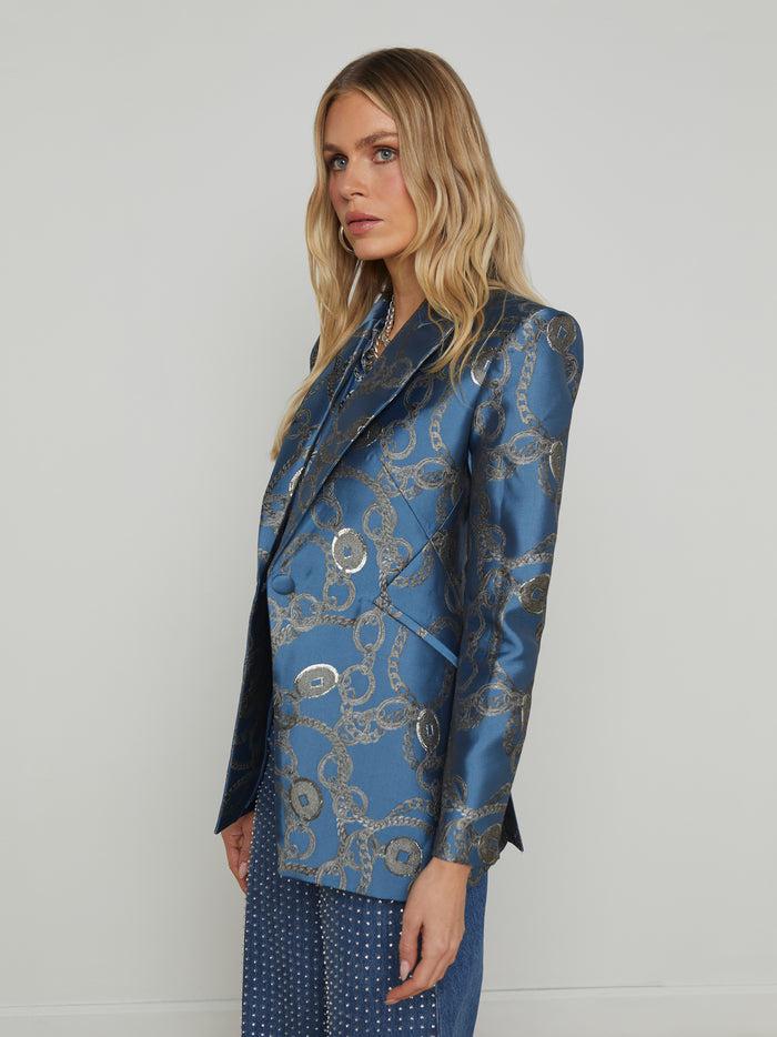 L'agence Blazer Long Sheila En Jacquard Blue Horizon/Silver Good Luck Chain