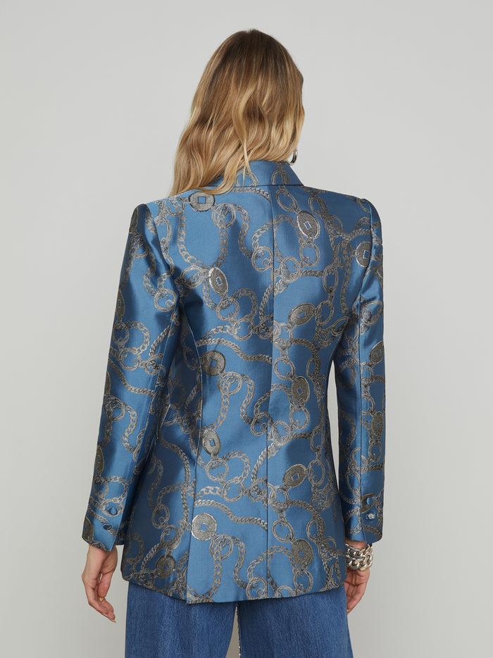 L'agence Blazer Long Sheila En Jacquard Blue Horizon/Silver Good Luck Chain