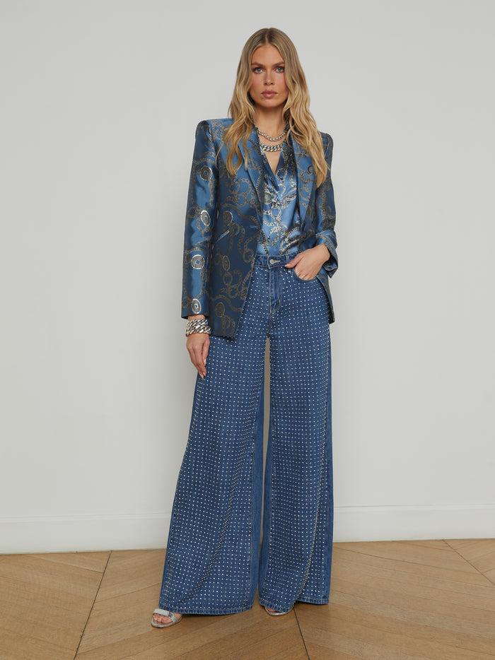 L'agence Blazer Long Sheila En Jacquard Blue Horizon/Silver Good Luck Chain