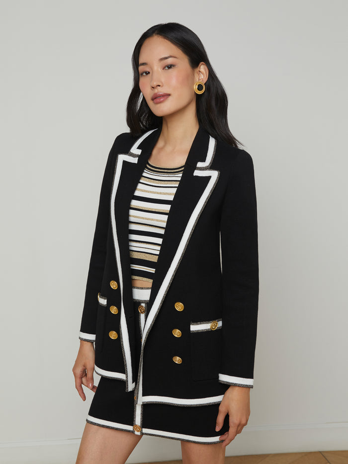 l'agence Blazer oversize en maille Kenji Black/White/Gold Lurex
