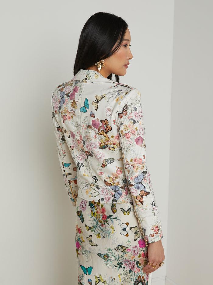 L'agence Blouson En Cuir Avec Ceinture Billie Vintage White Multi Charonda Butterfly