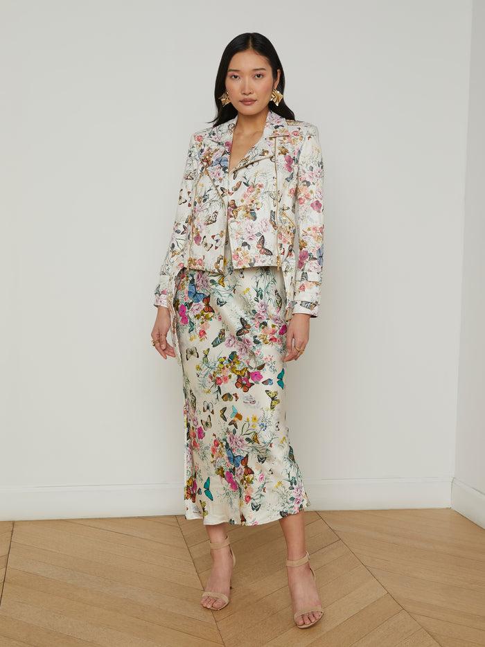 L'agence Blouson En Cuir Avec Ceinture Billie Vintage White Multi Charonda Butterfly