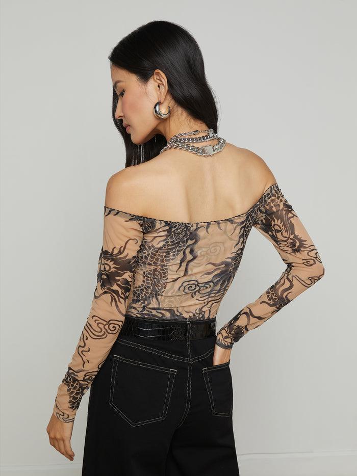L'agence Body Peonie à épaules Dénudées Beige/Black Dragon Tattoo
