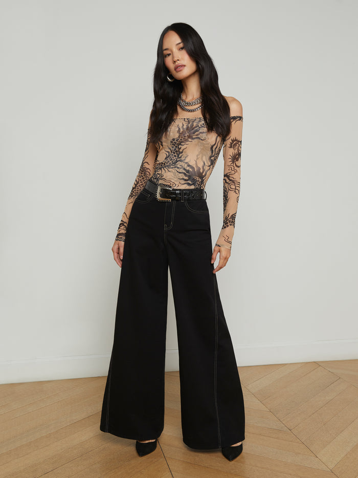 L'agence Body Peonie à épaules Dénudées Beige/Black Dragon Tattoo