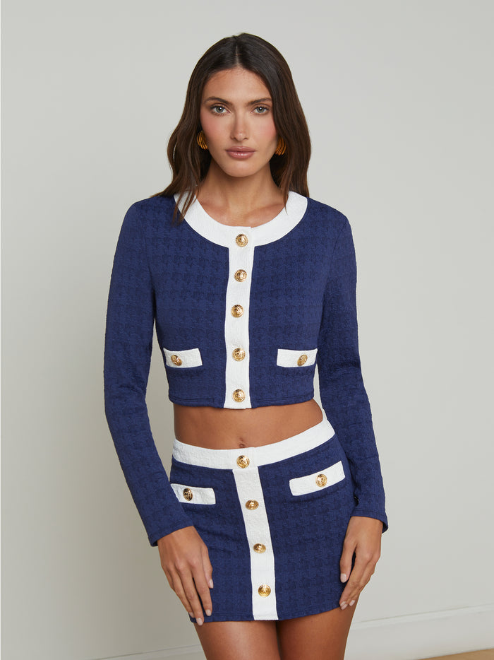 l'agence Cardigan cache-cœur Adaline Marine/White/Gold Buttons