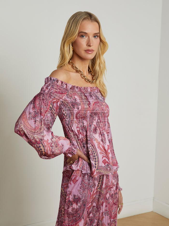 l'agence Chemise Ariela à épaules dénudées Mauve Multi French Paisley