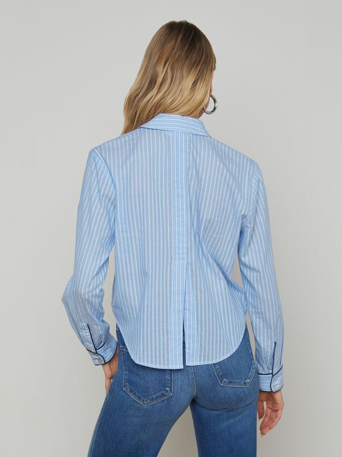 L'agence Chemise Courte En Popeline Cosette Slate Blue/Ivory Stripe