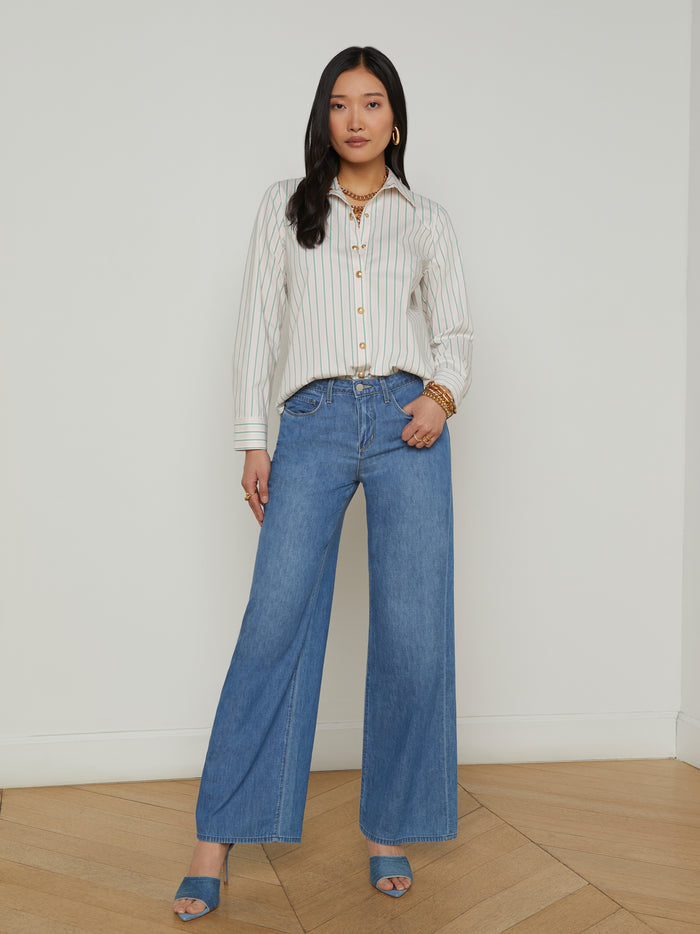 L'agence Chemise En Popeline Ellery Baby Pink/Sage Stripe