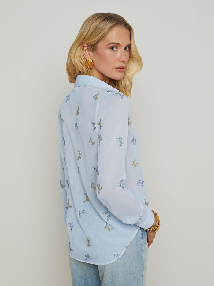 L'agence Chemisier Brodé Laurent Light Blue Fog Butterfly