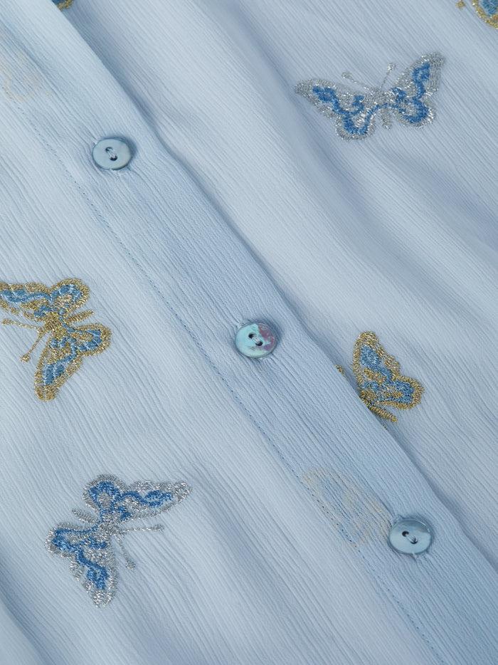 L'agence Chemisier Brodé Laurent Light Blue Fog Butterfly