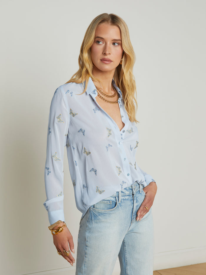 l'agence Chemisier brodé Laurent Light Blue Fog Butterfly