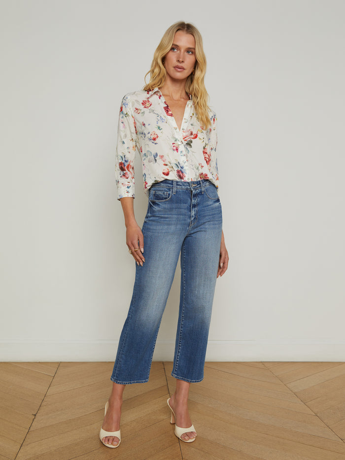 L'agence Chemisier Camille Ivory Multi Watercolor Dusty Floral