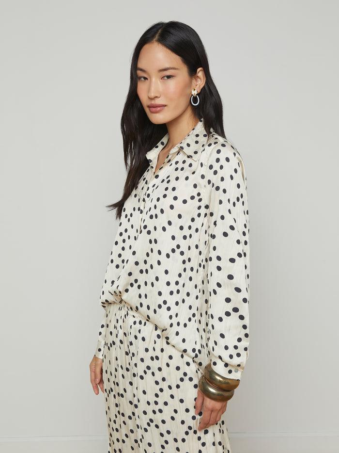 L'agence Chemisier En Satin Argo Ecru/Black Polka Dot