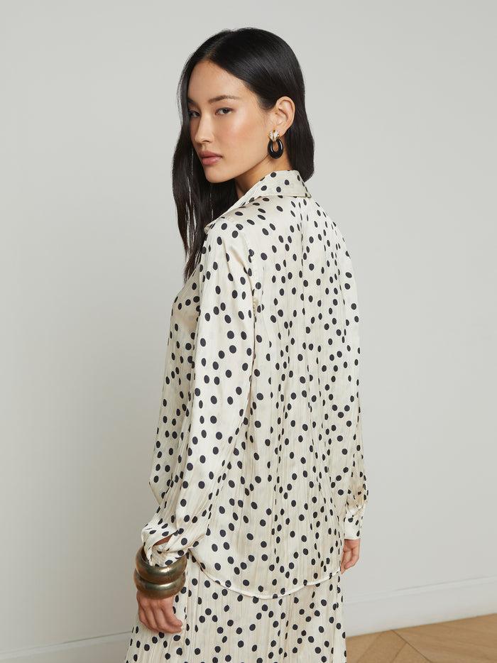 L'agence Chemisier En Satin Argo Ecru/Black Polka Dot