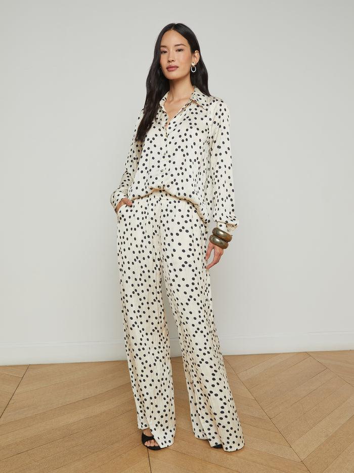 L'agence Chemisier En Satin Argo Ecru/Black Polka Dot