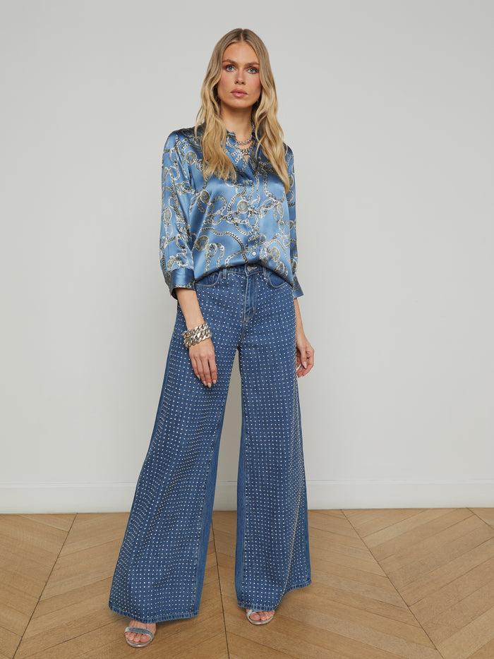 L'agence Chemisier En Soie Dani Blue Horizon/Silver Good Luck Chain