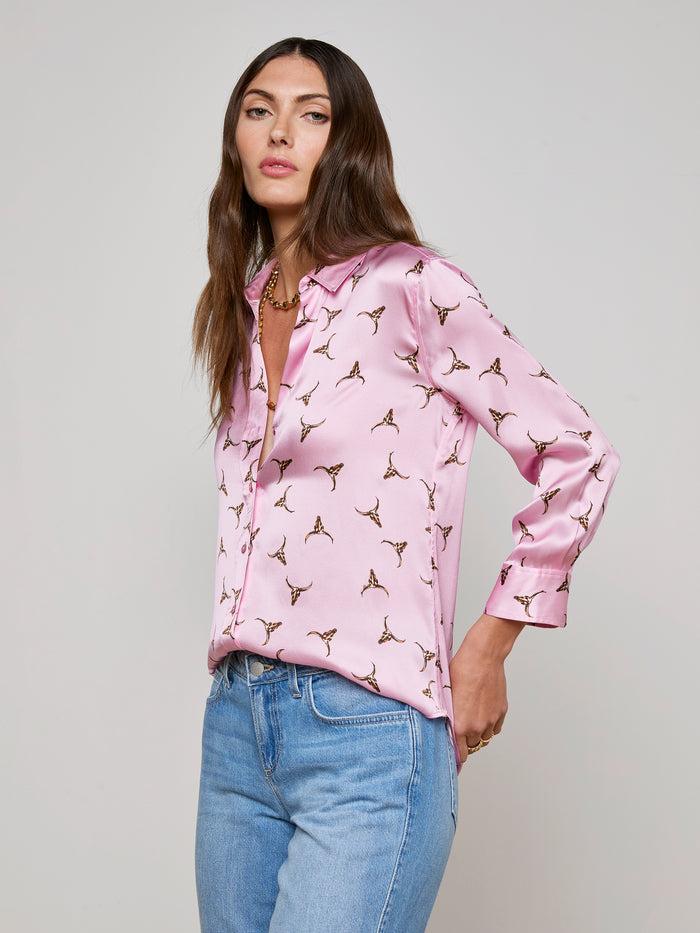 L'agence Chemisier En Soie Dani Blush/Bronze Bulls Head