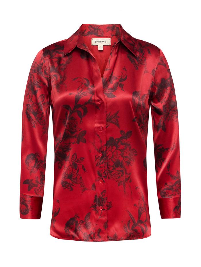 L'agence Chemisier En Soie Dani Burgundy Painterly Floral