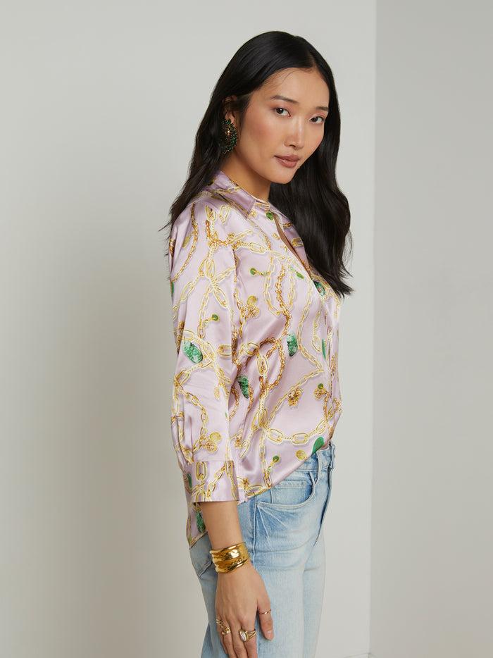 l'agence Chemisier en soie Dani Pale Orchid Multi Jade Chain