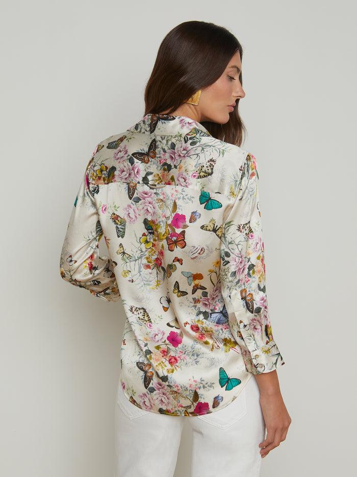 L'agence Chemisier En Soie Dani Vintage White Multi Charonda Butterfly
