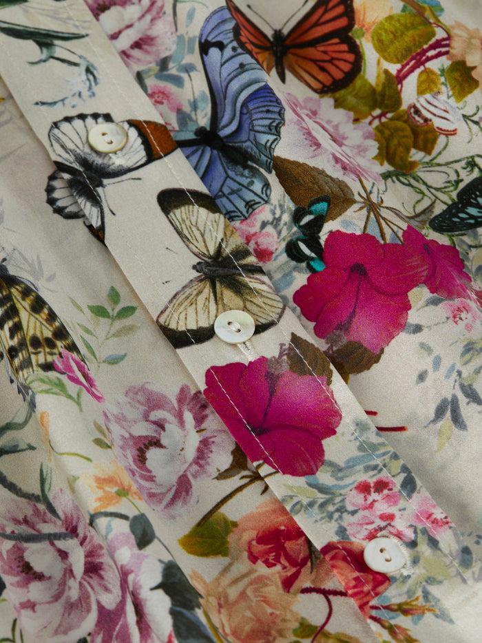 L'agence Chemisier En Soie Dani Vintage White Multi Charonda Butterfly