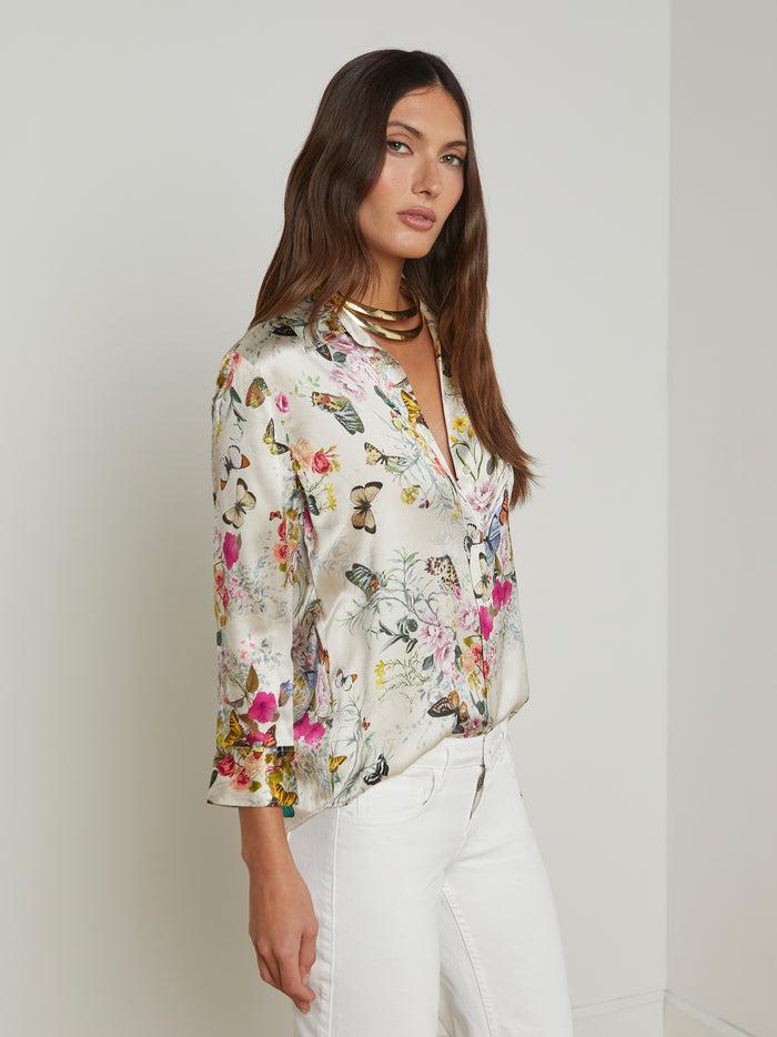 l'agence Chemisier en soie Dani Vintage White Multi Charonda Butterfly
