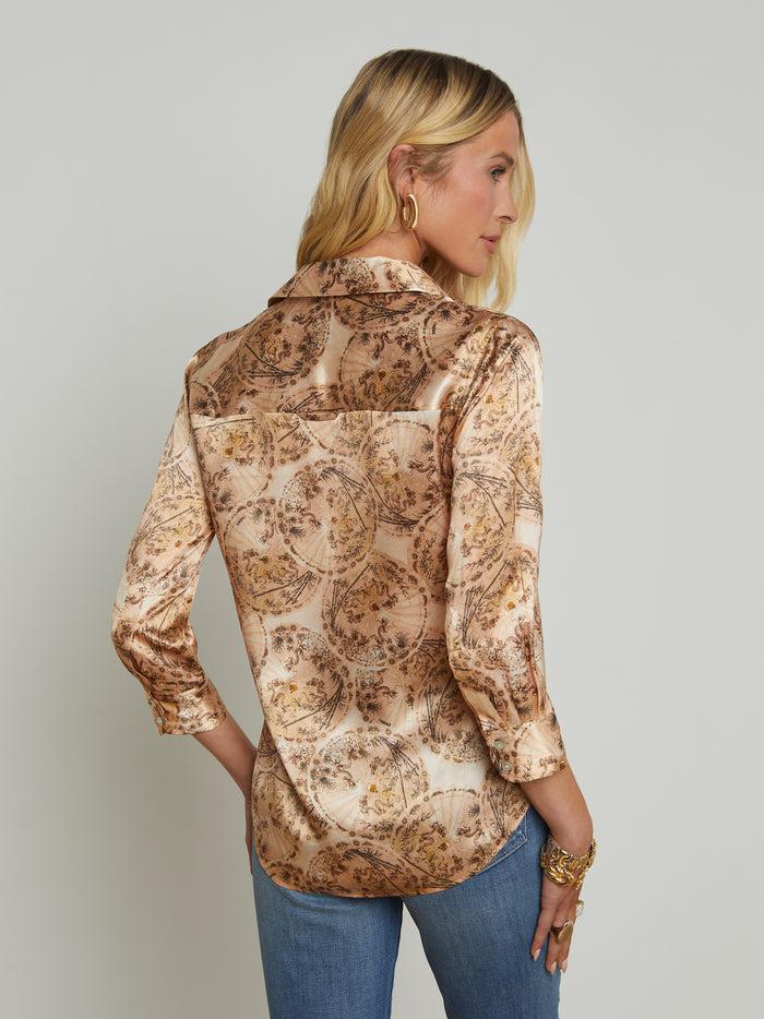 L'agence Chemisier En Soie Dani Vintage White Multi Parasol