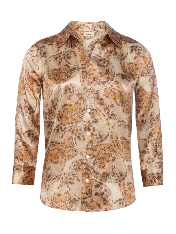 L'agence Chemisier En Soie Dani Vintage White Multi Parasol