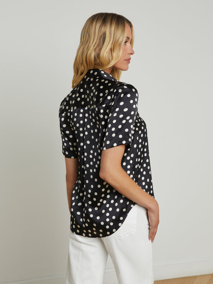 L'agence Chemisier En Soie Ellah Black/Ecru Polka Dot