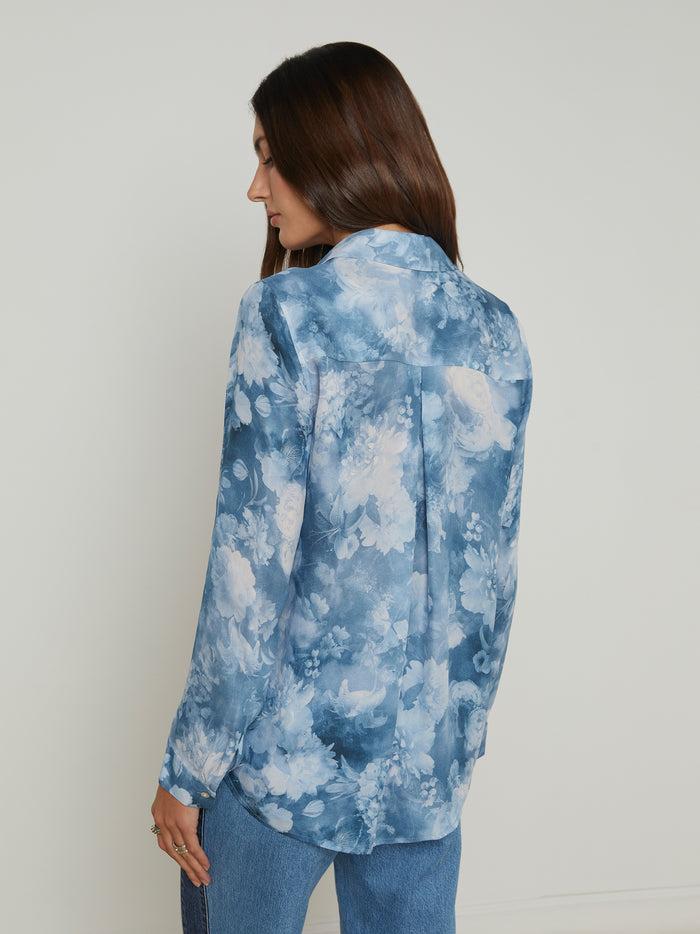 L'agence Chemisier En Soie Nina Dusty Blue Multi Cloud Soft Floral