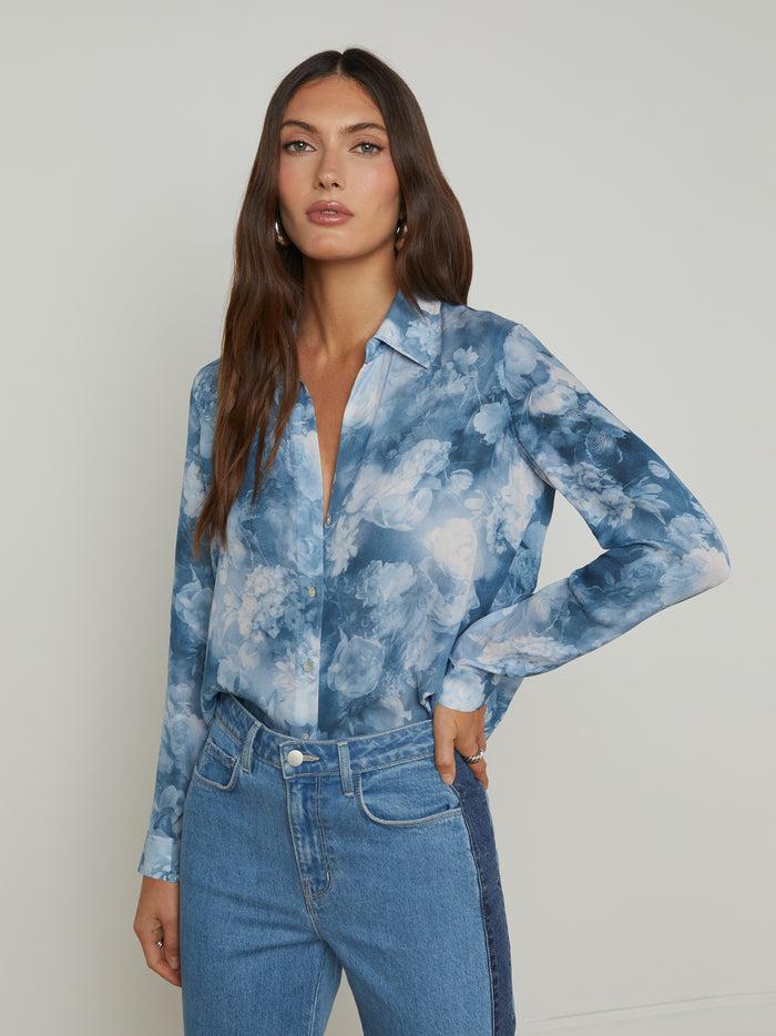 l'agence Chemisier en soie Nina Dusty Blue Multi Cloud Soft Floral