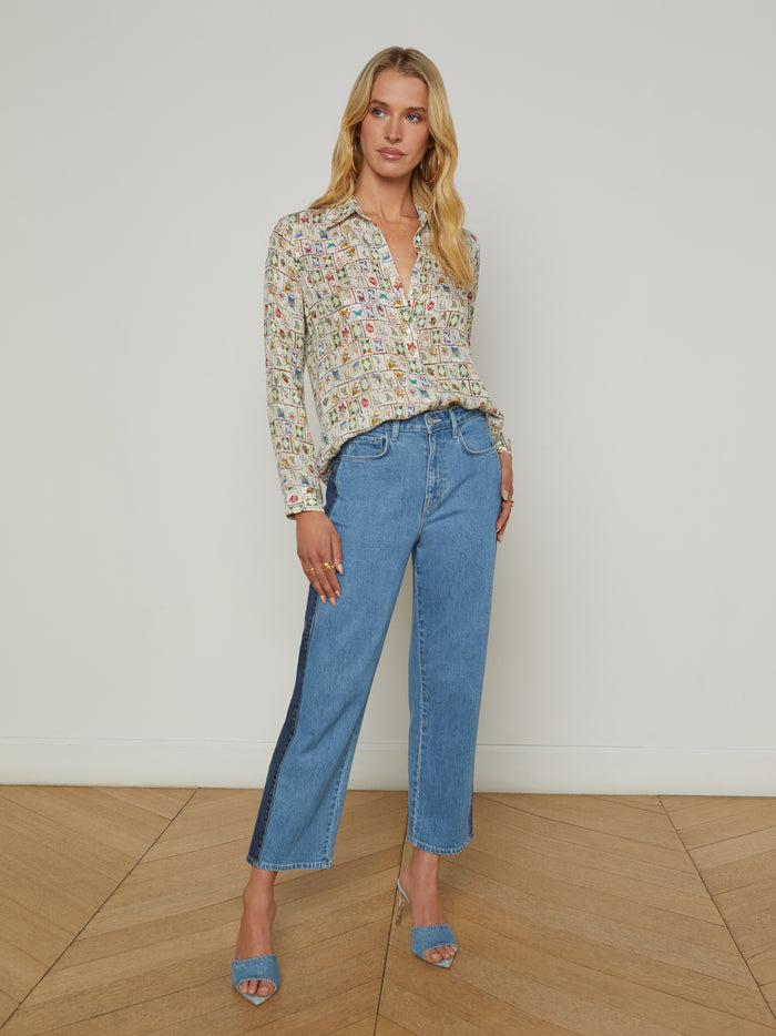 L'agence Chemisier En Soie Nina Vintage White Multi Mahjong