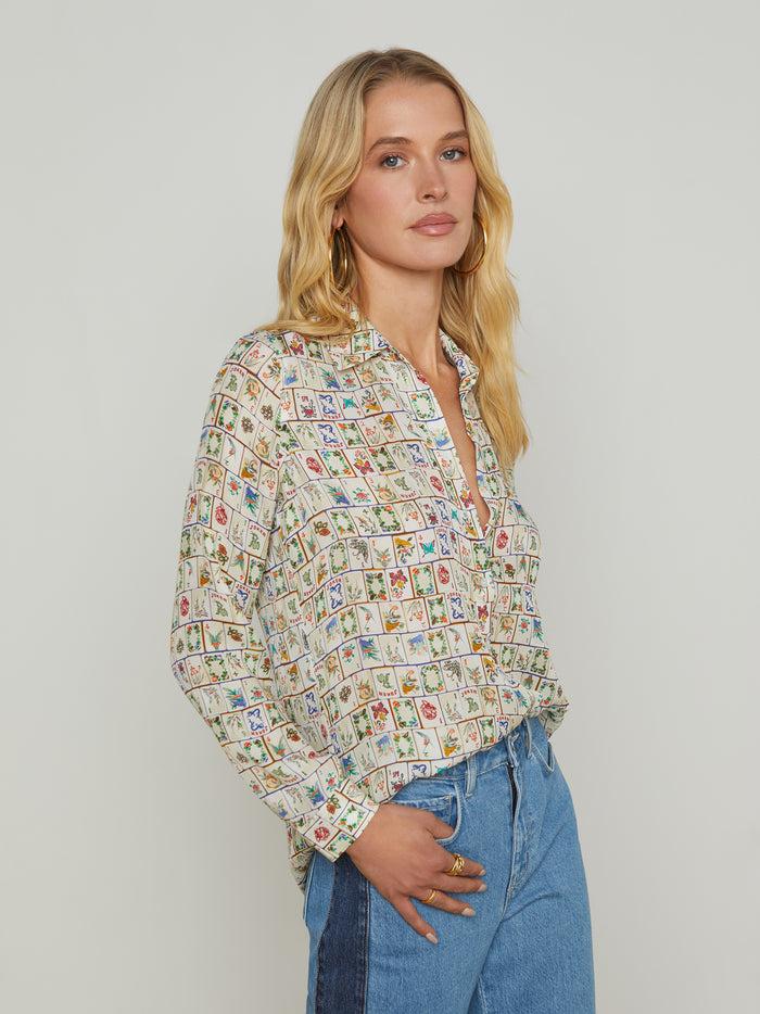 l'agence Chemisier en soie Nina Vintage White Multi Mahjong