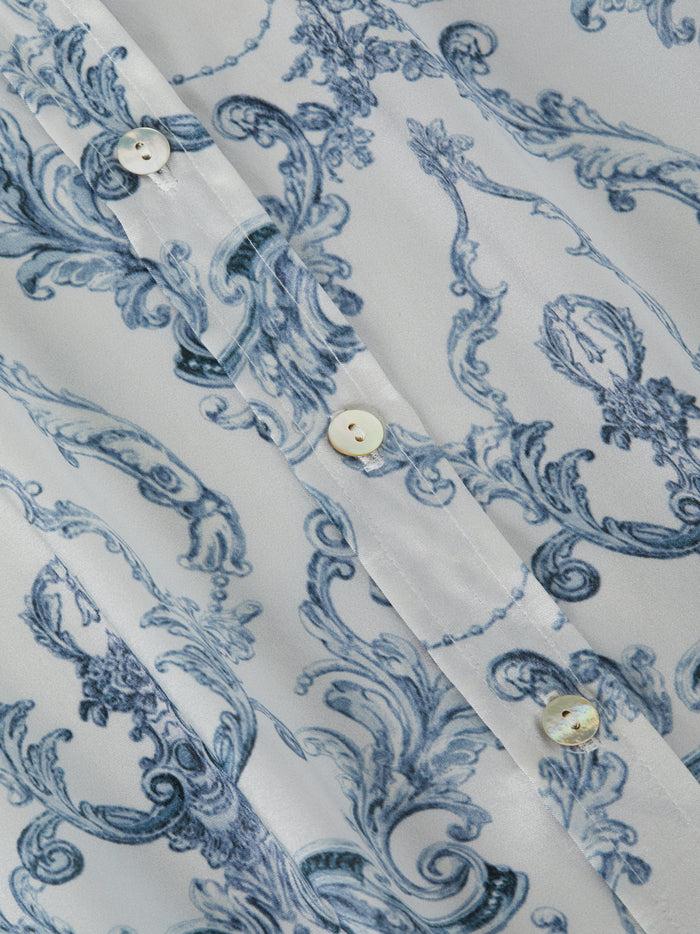 L'agence Chemisier En Soie Sans Manches Emmy Vintage White Blue Scroll Toile