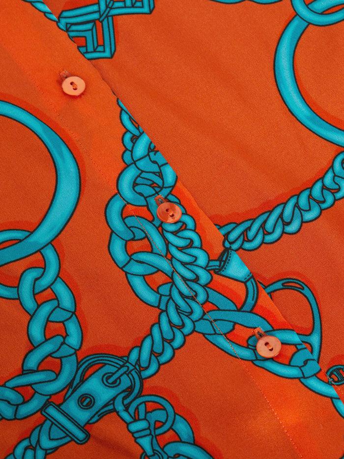 L'agence Chemisier En Soie Tyler Orange/Teal Buckle Chain