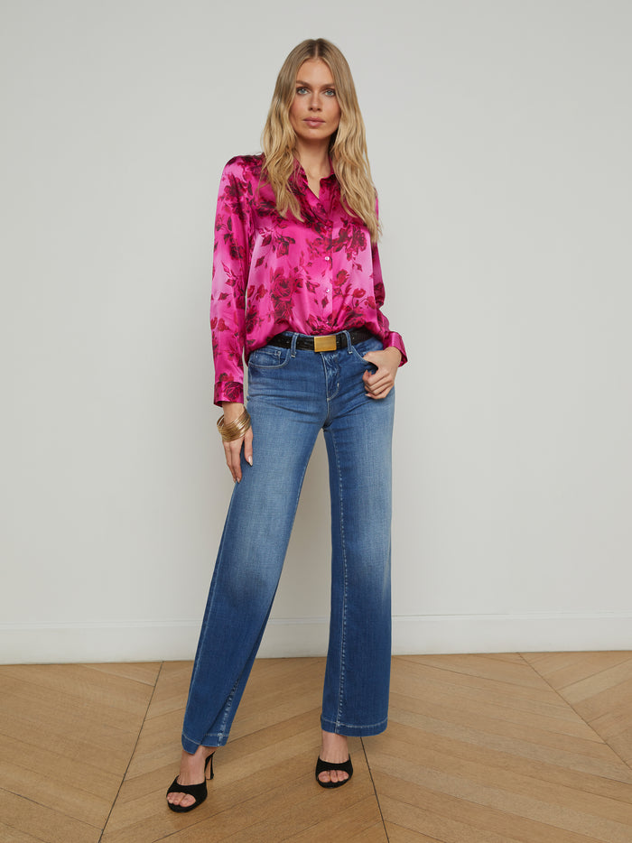 L'agence Chemisier En Soie Tyler Pink Multi Watercolor Rose