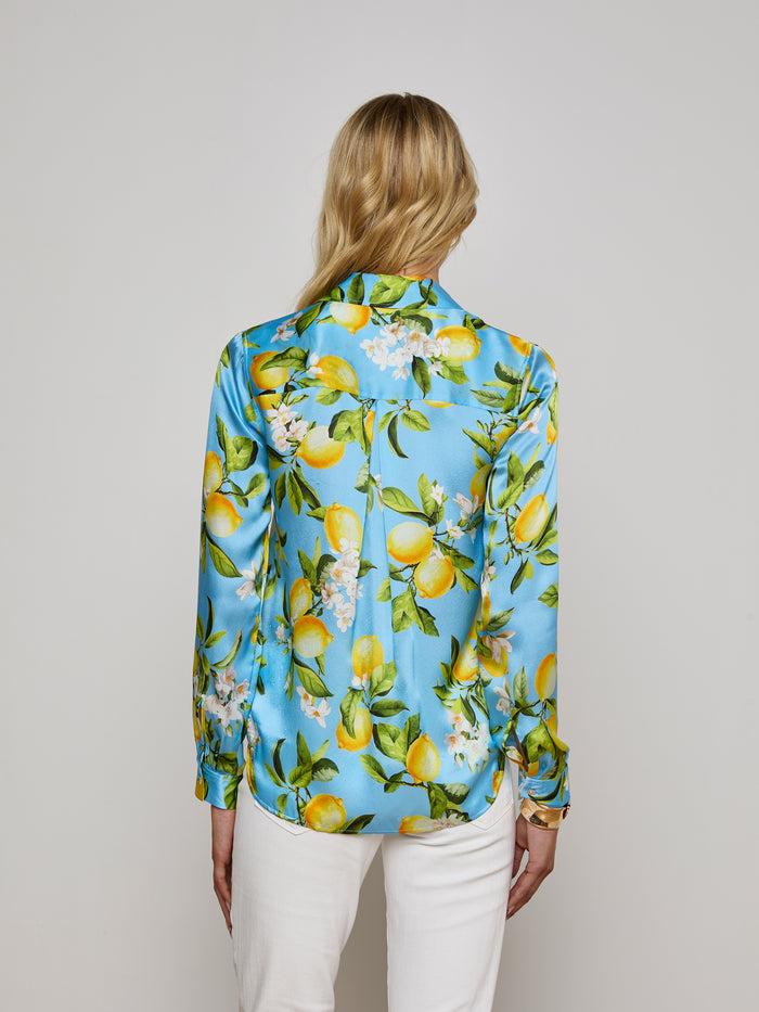L'agence Chemisier En Soie Tyler Sky Blue/Yellow Floral Lemon