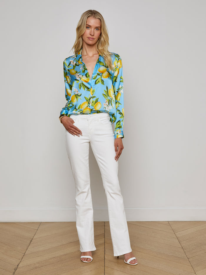 L'agence Chemisier En Soie Tyler Sky Blue/Yellow Floral Lemon