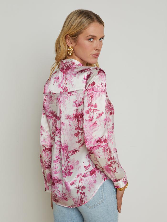 L'agence Chemisier En Soie Tyler White/Pink Small Porcelain Toile