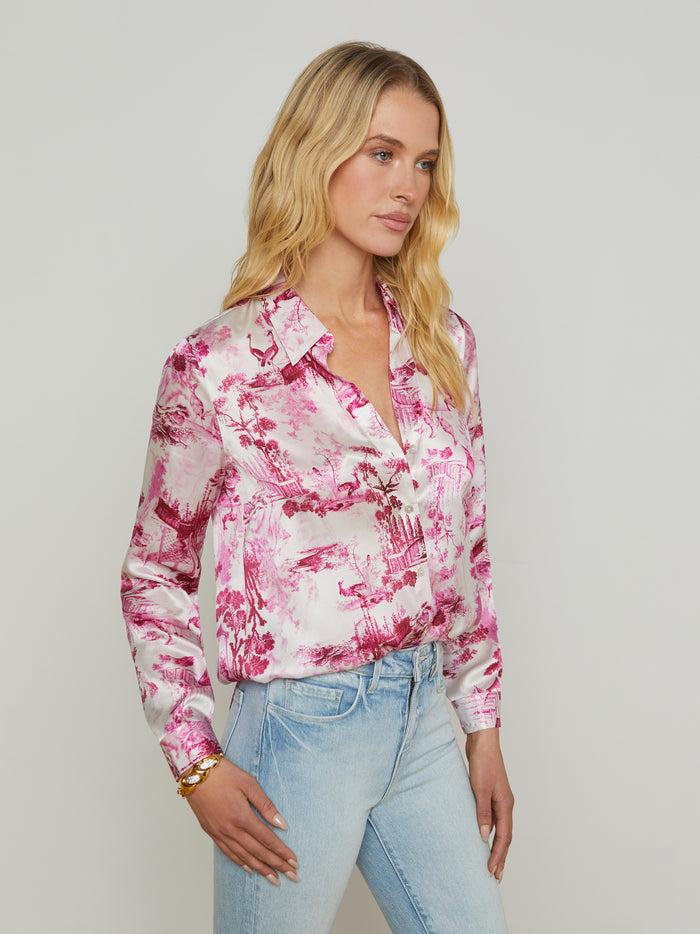 l'agence Chemisier en soie Tyler White/Pink Small Porcelain Toile